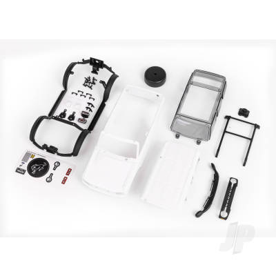 Body, Ford Bronco (2021), complete (White, requires painting) (includes grille, side mirrors, door handles, fender flares, windshield wipers, spare Tyre mount, & clipless mounting)