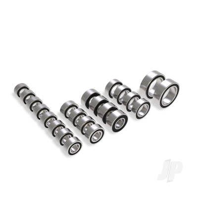 Ball bearing set, Black rubber sealed, complete (3x6x2.5mm (8), 5x8x2.5mm (4), 4x8x3mm (4), 8x12x3.5mm (2), 3.5x7x2.5mm (4))