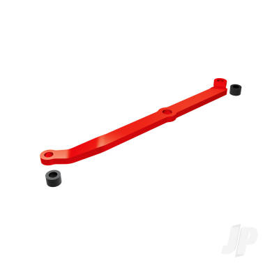 Steering link, 6061-T6 aluminium (Red-anodised) / servo horn, metal / spacers (2) / 3x6mm CCS (with threadlock) (1) / 2.5x7mm SS (with threadlock) (1)