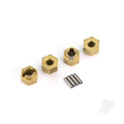 Wheel hubs, 7mm hex (brass) (4 pcs) / axle pins (8 pcs)