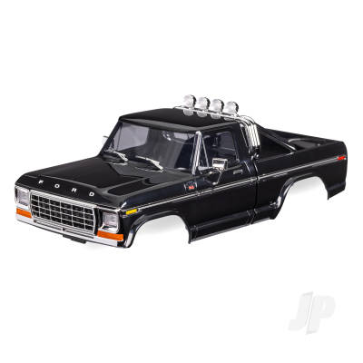 Body, Ford F-150 Truck (1979), complete, Black (includes grille, side mirrors, door handles, roll bar, windshield wipers, side trim, & clipless mounting) (requires #9834 front & rear bumpers)